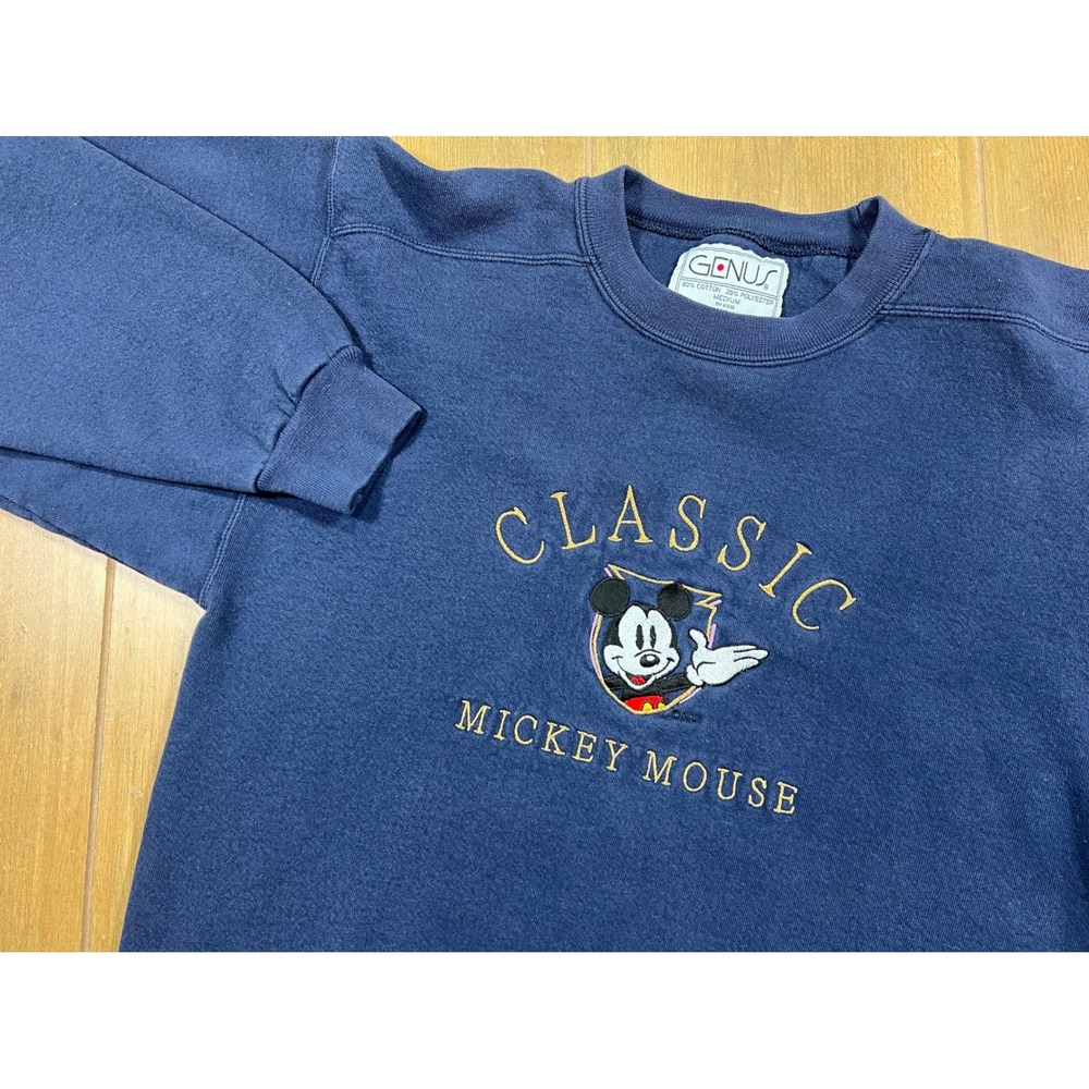 Vintage Genus Mickey Mouse Sweatshirt Navy Blue Embroidered Made in USA Mens M